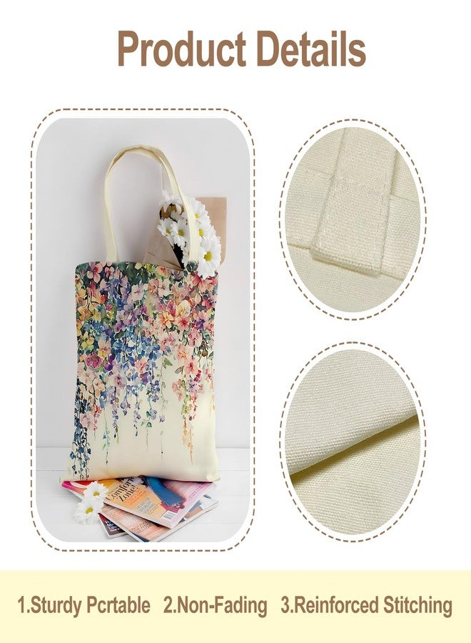 THISFIND Watercolor Floral Canvas Tote Bag - Elegant Hanging Flower Design - Vibrant and Colorful Floral Handbag for Women - Image 5